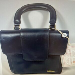 VTG NWT BILL BLASS NAVYWOOD ASH BECKY SQUARE SATCHEL LEATHER READ ALL